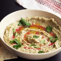 baba ghanoush · Levantine appetizer of mashed cooked eggplant mixed with tahini, olive oil, possibly lemon j...