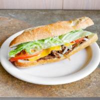 Steak Sandwich · Served with lettuce, onions, tomato, and mayo.