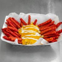 Takis Locos · Takis Fuego, corn, melted cheese, sour cream.