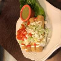 Flautas · 3 pieces. Crispy corn tortillas stuffed with chicken and potato or potatao and cheese served...