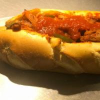 Sausage , peppers and onions parmesan Hero · In tomato sauce and melted mozzarella 