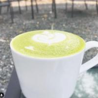MATCHA GREEN TEA LATTE · Organic stone ground matcha green tea & microfoam.