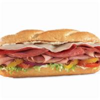 Loaded Italian · Sliced pit-smoked ham, salami and pepperoni with provolone cheese, banana peppers, lettuce, ...