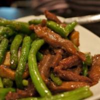 Shredded Pork with String Beans · Served with white rice.