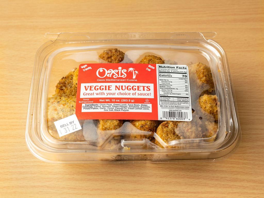 Veggie Nuggets · Cooked veggie nuggets. Can be reheated or served cold. Vegan. Gluten free.