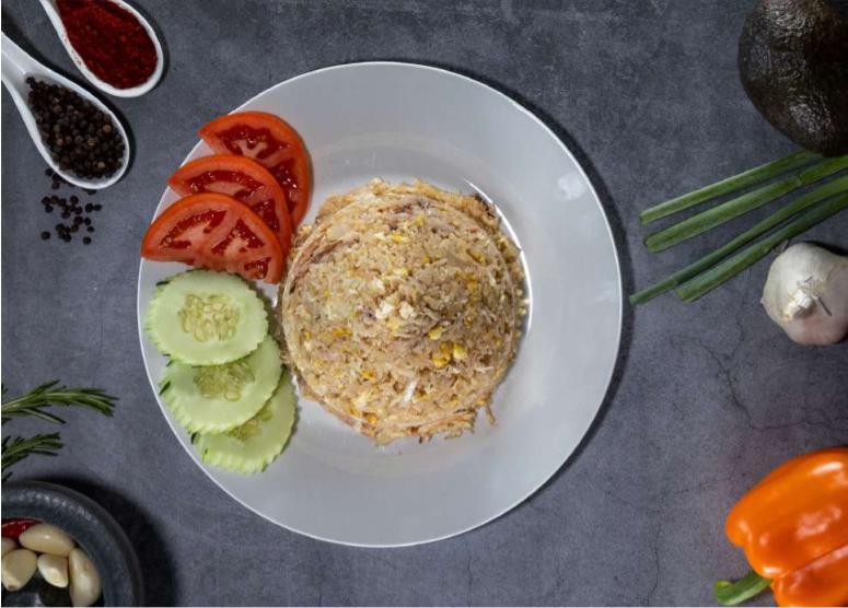  Crab Fried Rice · Fried rice with real crabmeat with eggs, onion with sides of tomato and cucumber.