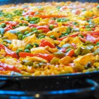 Paella Valenciana · Seafood and meat.
