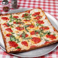 Grandma Thin Crust T. Sauce Pizza · Basil, and fresh mozzarella.