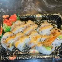 SR29. Crazy Roll · Shrimp tempura, cream cheese and avocado with eel sauce and spicy mayo.