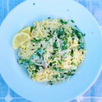 Alfredo Linguine · Chopped asparagus sautéed in olive oil with minced garlic, sliced shallots, and fresh herbs,...