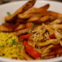 IRISH CHICKEN CURRY · SHREDDED SUCCULENT CHICKEN, PEPPERS, ONIONS, CURRY SAUCE, RICE, SHOESTRING FRIES