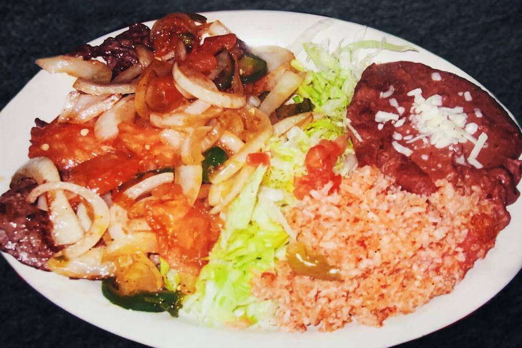 15. Beef Steak a la Mexicana · Served with rice and beans.