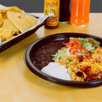 Enchilada Platters Combo · Choose from 2 enchiladas or 1 enchilada and 1 taco. Includes rice, beans, guacamole, and sou...