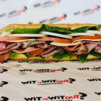 Old School Italian Hoagie · Pepper ham, provolone, capicola, pepperoni and Genoa salami topped with lettuce, tomato and ...