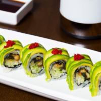 Dragon Roll · Eight pieces. Eel and cucumber topped with avocado.