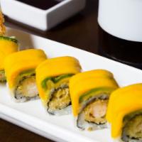 Okawa Roll 2 · Shrimp tempura mayonnaise, mango on top.