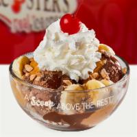 Peanut Butter Banana Sundae · 3 scoops of chocolate ice cream topped with hot fudge, peanut butter sauce, sliced banana, h...