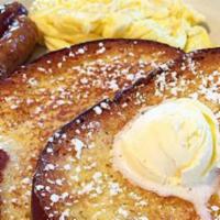 French Toast Platter · 3 slices of Vienna bread dipped in our signature batter, grilled and sprinkled with powdered...