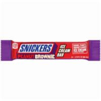 Snickers Peanut Brownie Ice Cream Bar 2.7oz · Brownie flavored ice cream with peanuts and caramel coated in a chocolate shell.