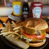 Jimmy's Burger · mouth-watering smash butter burgers with American cheese on grilled bun with lettuce and tom...
