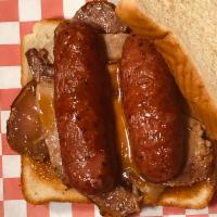 Sliced Brisket and Elgin Sausage Combo Sandwich · Double Smokey!  Our signature Brisket and Elgin Sausage served on Texas Toast with BBQ sauce...