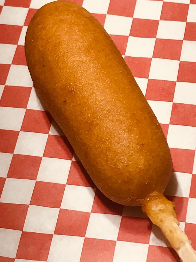 Corn Dog · A gourmet hot dog dipped in a sweet corn bread and fried to a crisp golden brown.
