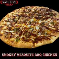 14” Smokey BBQ Chicken · BBQ Chicken Pizza! Tender marinated Chicken, Bacon, Onion, Jalapeno on a Garlic Butter Base,...