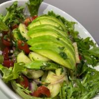 Avocado Salad · Lettuce, tomatoes, sliced avocado, vinaigrette.