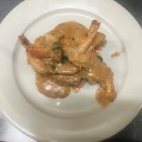Shrimp in Garlic Sauce · Served with toasted bread wedges.