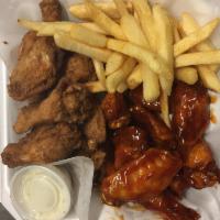10 Piece Wings Combo · Includes 2 flavors. Includes fries and drink. If want a ranching dressing go to extras an ad...