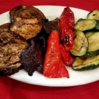 Grilled Vegetables · Roasted peppers, mushrooms, zucchini and eggplant. Vegetarian dish.