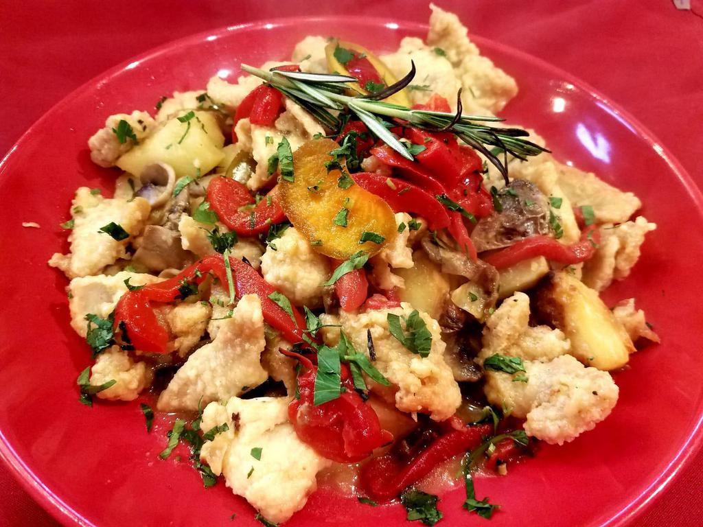 Chicken Scarpariello · Sauteed with peppers, mushrooms and potatoes in fresh garlic and olive oil. 