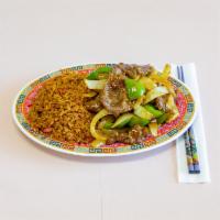 C3. Pepper Steak with Onion Combo · Stir fried steak with vegetables and a savory sauce.