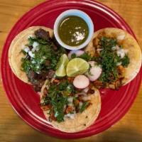House Taco's · 3 homemade tortillas filled with your choice of meat and topped with onions, cilantro, and s...