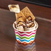 8 oz. Boy Scout Ice Cream · Vanilla ice cream, roasted marshmallows, graham cracker, chocolate syrup and teddy grahams.