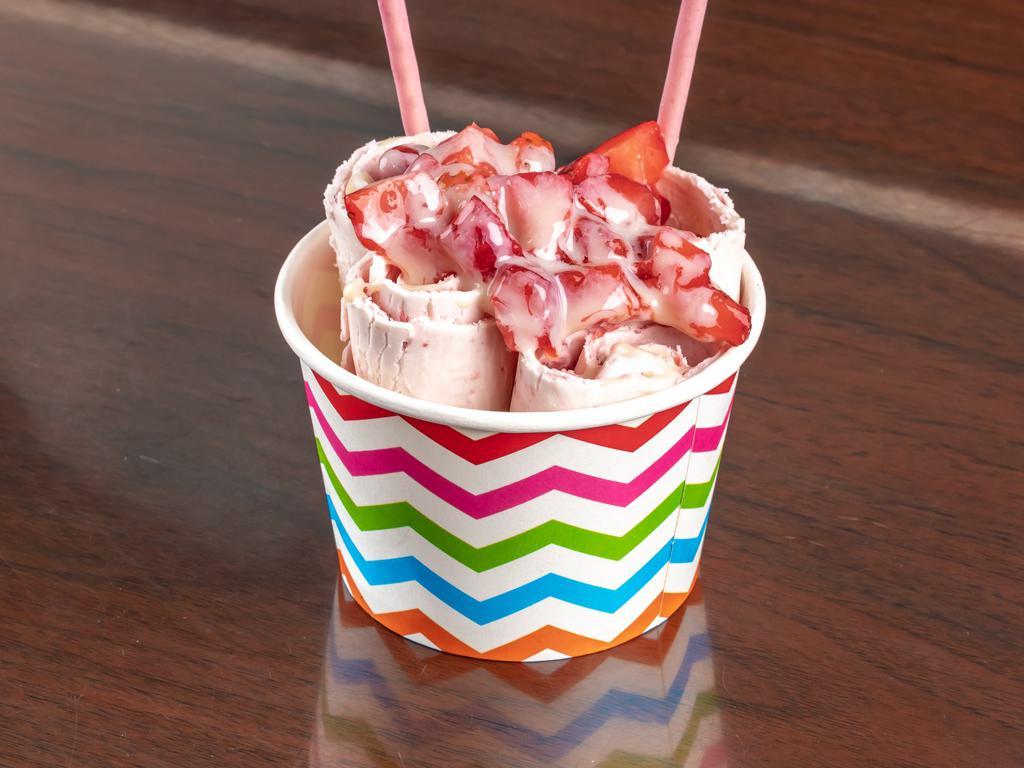 8 oz. Berry Good Time Ice Cream · Strawberry ice cream, strawberry, strawberry pocky and condensed milk.