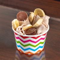 12 oz. Brotein Ice Cream · Protein chocolate ice cream, bananas, peanut butter cup and sliced almonds.