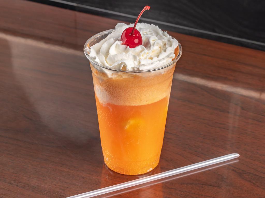 Float Orange Creamsicle · Vanilla ice cream, orange soda, whip cream and cherry.