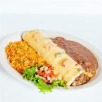 Fiesta Burritos · stuffed with rice, charro beans, cheddar cheese & your choice of chicken, beef or steak