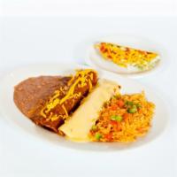 Durango Dinner · one cheese enchilada with chili con carne, one cheese enchilada with chile con queso & one p...
