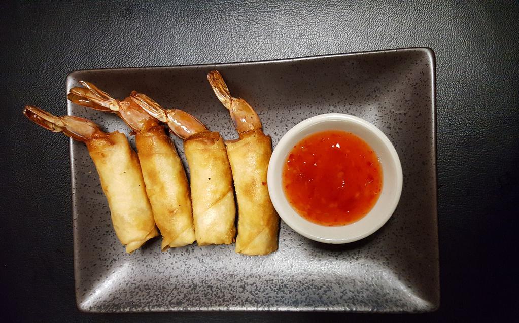 Fried Firecracker Shrimp Roll · 4 Shrimp, clear noodle and basil wrapped in roll skin