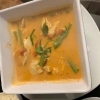 Panang Curry · (Vegan Friendly) Coconut milk, string beans, carrot, pepper and kaffir lime leaves. Served w...
