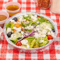 Greek Salad with Grilled Chicken · Tomatoes, cucumber, onion, and olives.