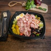 Chef Salad · Lettuce, tomatoes, olives, banana peppers, hard boiled eggs, dried cranberries, shredded che...