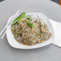 2. Pad Thai · Rice noodles stir fried with egg, green onion, bean sprouts, and chopped peanut.