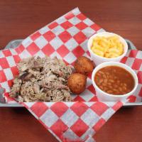 Pulled Pork BBQ Plate · Served w/ Bun and 2 Sides
