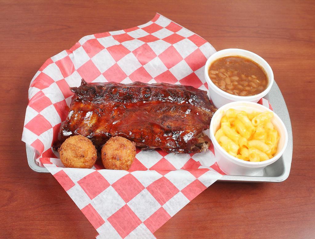 1 1/2 Racks of Ribs · Served with 2 large sides.