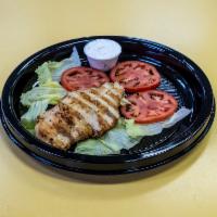 Grilled Chicken · Comes with lettuce, tomato, ketchup, mayo, and side salad