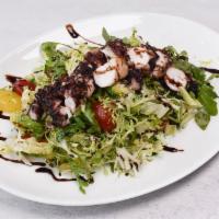 Grilled Octopus Salad	 · Valerian salad, pesto, broccoli, octopus, black olives, parsley, back pepper, and extra virg...