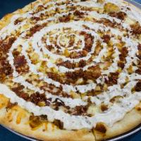 Chicken Bacon Pizza · Chicken cutlet, bacon, ranch dressing with garlic and butter sauce.